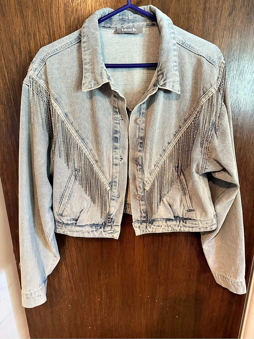 blue b collection Denim Fringe rhinestone country western festival jacket size l